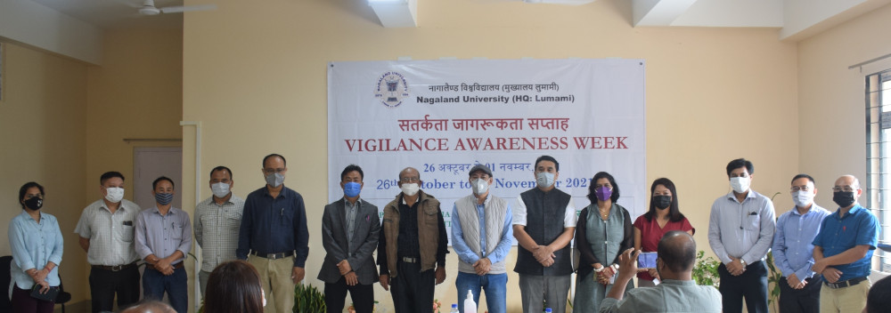 Some of the attendees of the inaugural programme of the Vigilance Awareness Week 2021 hedl at Nagaland University Headquarters, Lumami on October 26. (Photo courtesy: PRO NU)